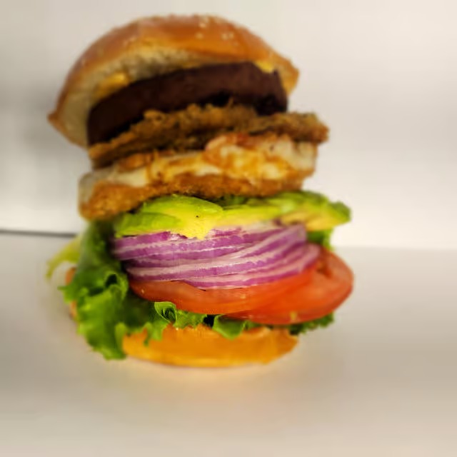 Garden Burger with eggplant and avocado